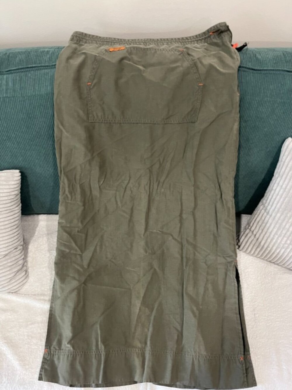 Vintage Y2K Mavi Jeans Olive Green Cargo Utility Gorpcore Maxi Skirt M